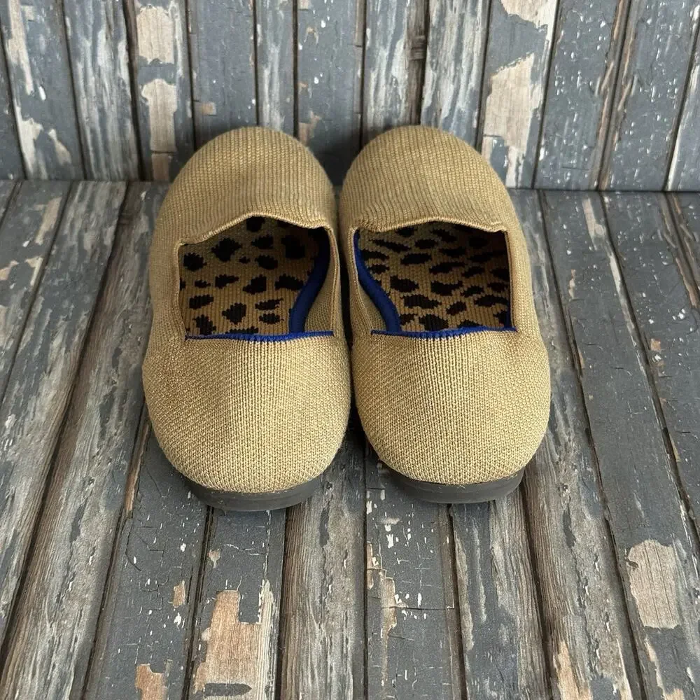 Rothy's Gold Knit Ballet Flats Shoes, Girls Size 1, Round Toes Slip-On Flats